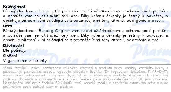 Příbalový leták - BULLDOG Original Natural Deodorant 75ml