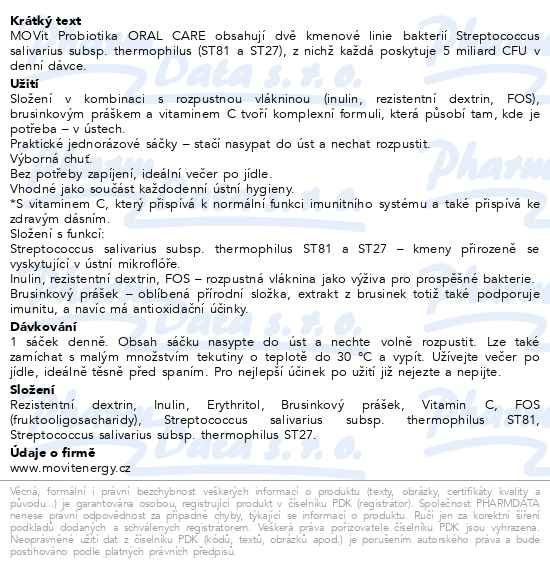 Příbalový leták - MOVit Probiotika Oral Care 20x1.8g