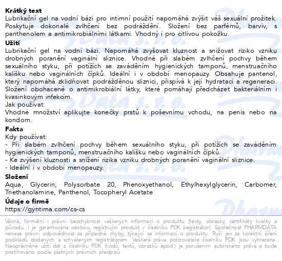 Příbalový leták - Fytofontana GYNTIMA lubrikační gel 50ml