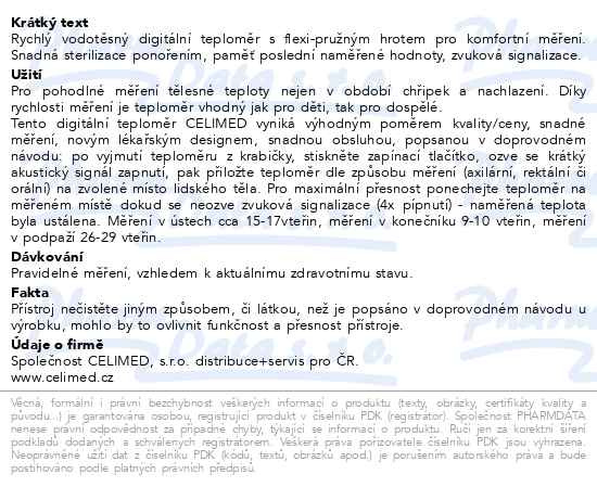 Příbalový leták - Teploměr digitální CELIMED Profi Temp flexi-hrot