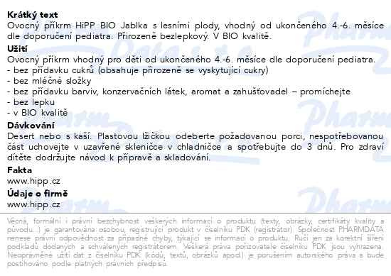 Příbalový leták - HiPP OVOCE BIO Jablka s lesními plody 125g