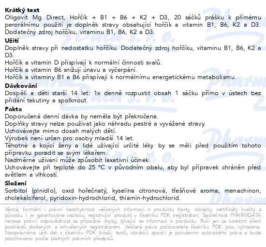 Příbalový leták - Oligovit Mg Direct 50x2.25g Galenika