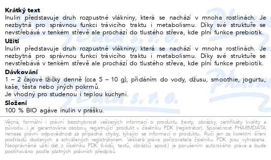 Příbalový leták - Allnature Inulin BIO 200g