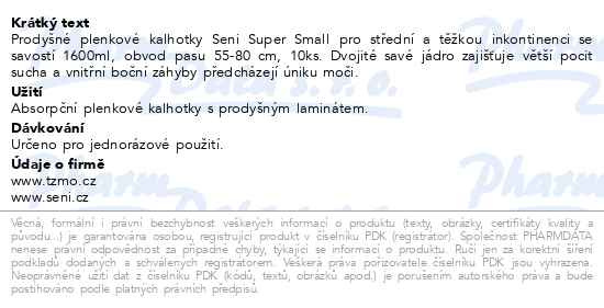 Příbalový leták - Seni Super inkon.plenkové kalhotky S 10ks