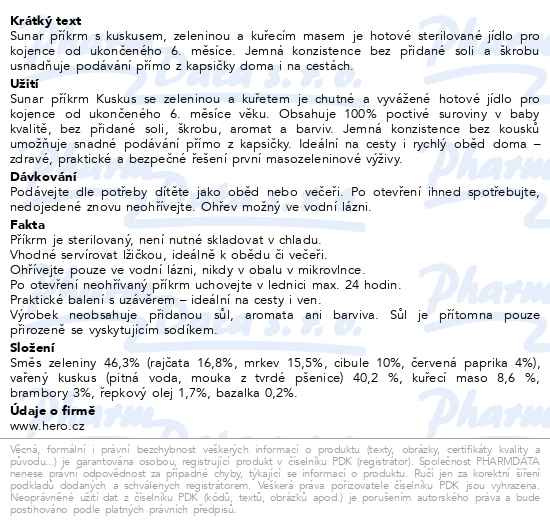 Příbalový leták - Sunar Kapsička Kuskus se zelen. a kuřetem 6m+ 120g
