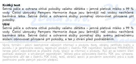 Příbalový leták - Pampers Harmonie Aqua vlhčené ubrousky 9x48ks