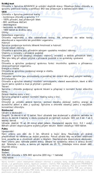 Příbalový leták - ADVANCE Chlorella + Spirulina BIO 1000 tablet