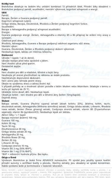 Příbalový leták - ADVANCE BrainActive 60 kapslí - paměť, soustředění, energie