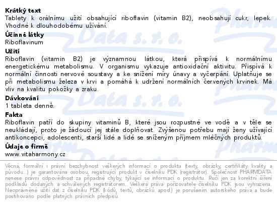 Příbalový leták - VitaHarmony Riboflavin 10mg, 60 tablet