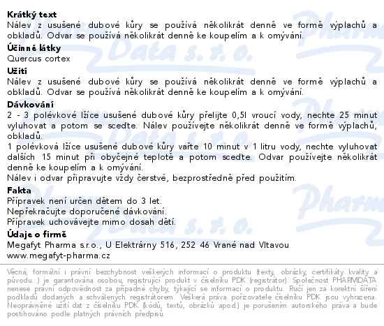 Příbalový leták - Megafyt Dubová kůra 100g