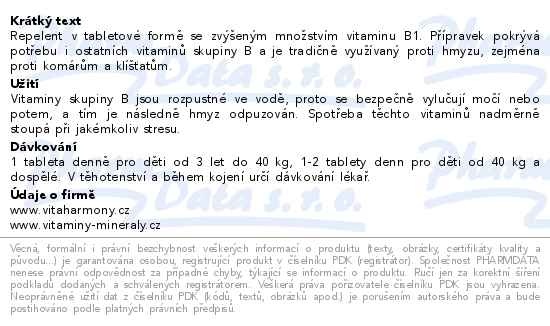 Příbalový leták - VitaHarmony Komplex vitaminů B Repelent 60 tablet
