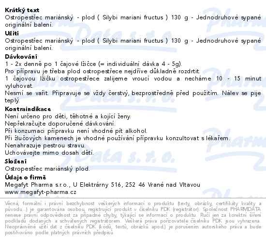 Příbalový leták - Megafyt Ostropestřec mariánský plod 130g