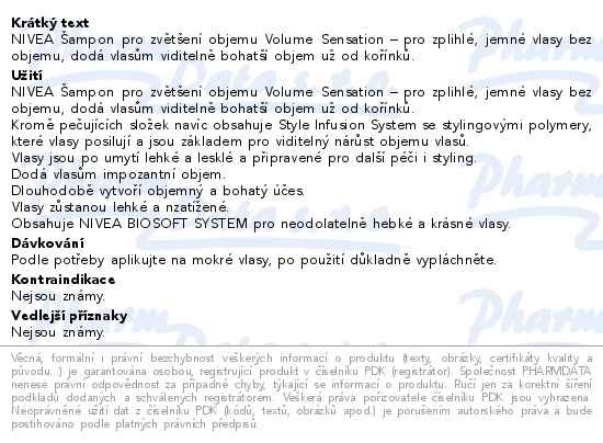 Příbalový leták - NIVEA Šampon Volume Strength 250ml