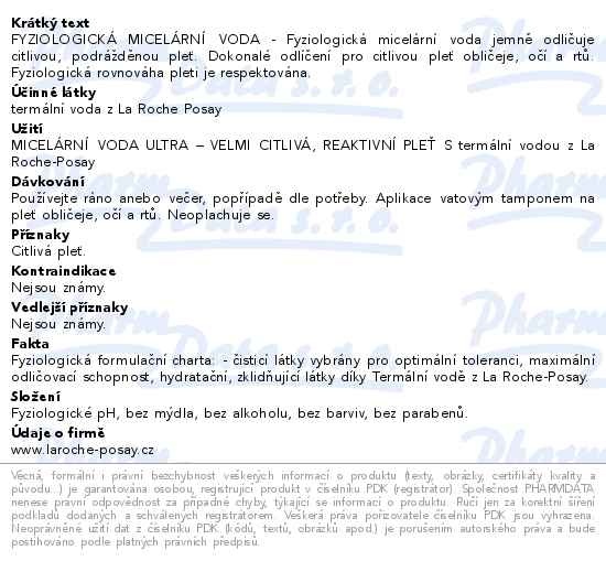 Příbalový leták - LA ROCHE-POSAY ULTRA Reactive micelární voda 400ml