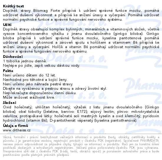 Příbalový leták - Bilomag FORTE 60 tobolek