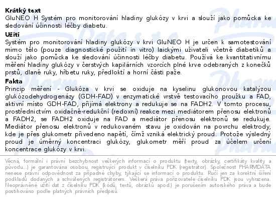 Příbalový leták - GluNEO H Systém stanovení hladiny glukózy v krvi