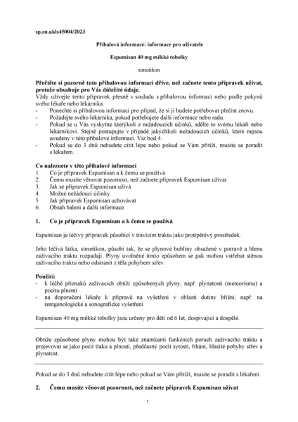 Příbalový leták (SUKL) - Espumisan 40mg cps.mol.100x40mg