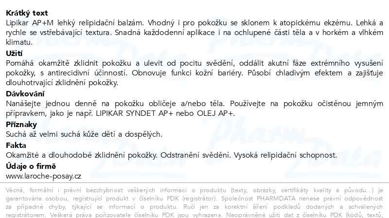 Příbalový leták - LA ROCHE-POSAY LIPIKAR BAUME AP+M lehká textura 200ml