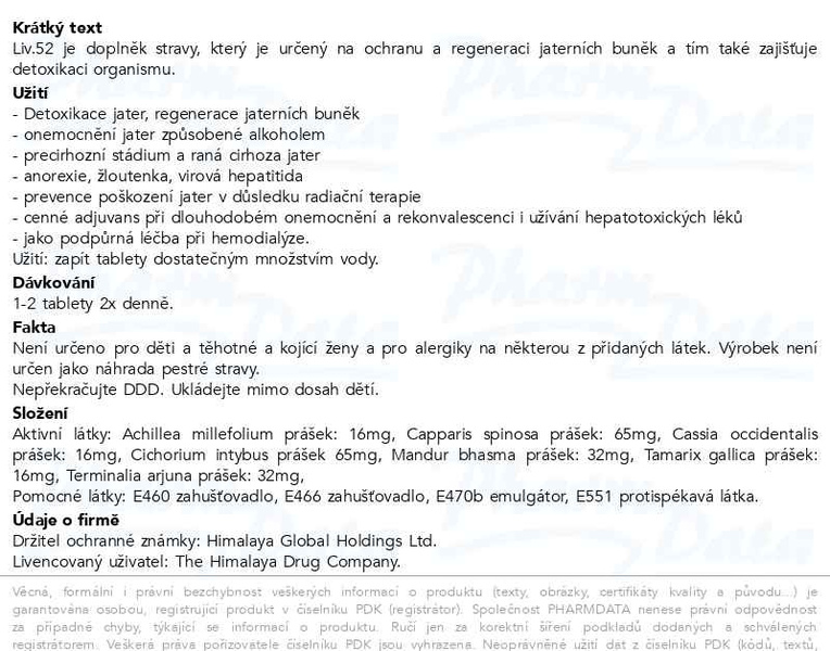 Příbalový leták - Himalaya Liv.52 100 tablet