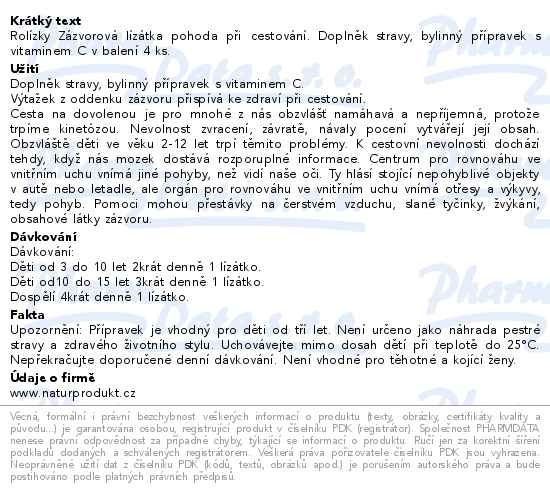 Příbalový leták - Naturprodukt Rolízky zazvorová lízátka 4ks