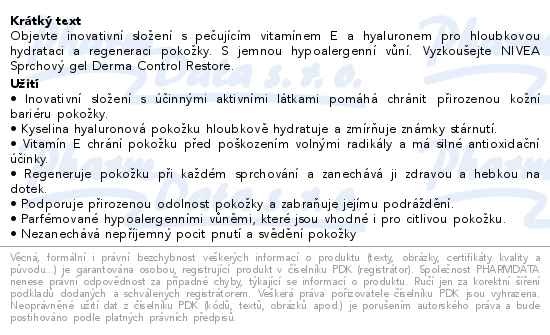 Příbalový leták - NIVEA Derma Control Restore sprchový gel 500ml