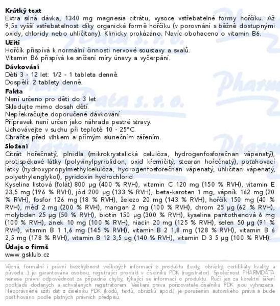 Příbalový leták - GS Magnesium citrát 1340mg+B6, 50+50 tablet dárek