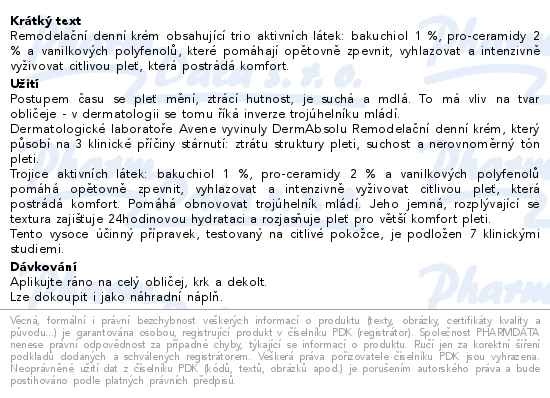 Příbalový leták - AVENE DermAbsolu Remodelační denní krém 50ml