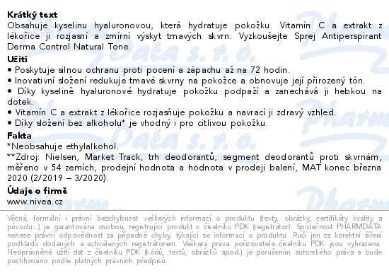 Příbalový leták - NIVEA Derma Control Natural Tone AP sprej 150 ml