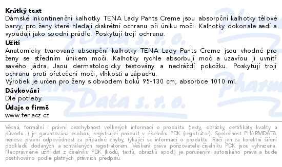 Příbalový leták - TENA Lady Pants Plus Creme L inkontinenční kalhotky 8ks