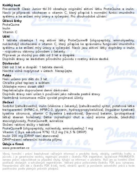 Příbalový leták - Preventan Clasic Junior 30 tablet