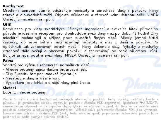 Příbalový leták - NIVEA Osvěžující micelární šampon 400ml