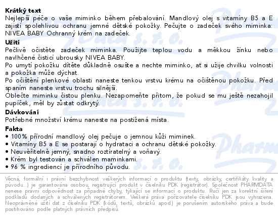 Příbalový leták - NIVEA Baby krém proti opruzeninám 100ml