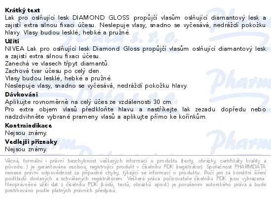 Příbalový leták - NIVEA Lak na vlasy Diamond Gloss 250ml