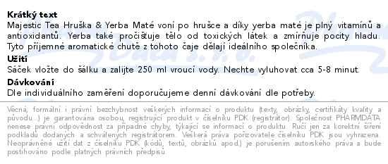 Příbalový leták - Čaj Majestic Tea Hruška&Yerba Maté 20x2.5g