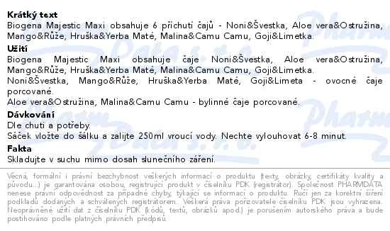 Příbalový leták - Čaj Majestic MAXI 60x2.5g