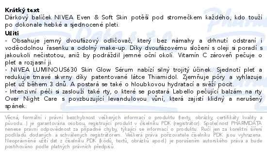 Příbalový leták - Nivea Even & Soft Skin Dárková sada