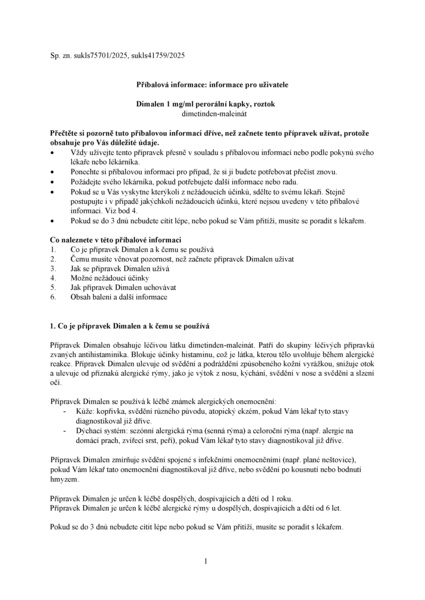 Příbalový leták (SUKL) - Dimalen 1mg/ml perorální roztok 20ml