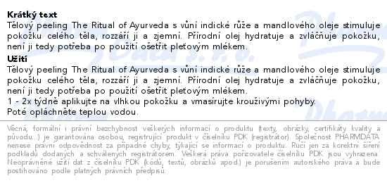 Příbalový leták - The Ritual of Ayurveda zjemňující těl.peeling 300g