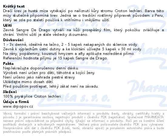 Příbalový leták - Dr.Popov Kapky Dračí krev-Sangre de Drago 30ml