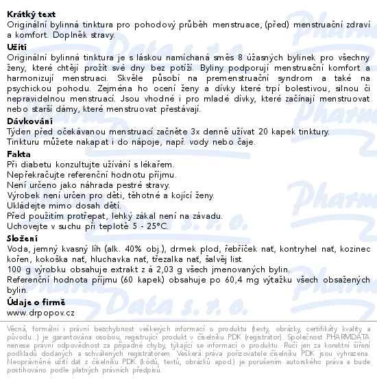 Příbalový leták - Dr.Popov Kapky bylinné Klidná menstruace 50ml