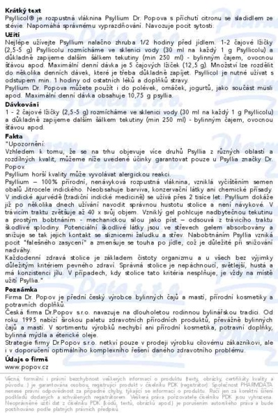 Příbalový leták - Dr.Popov Psyllicol příchuť citron 100g