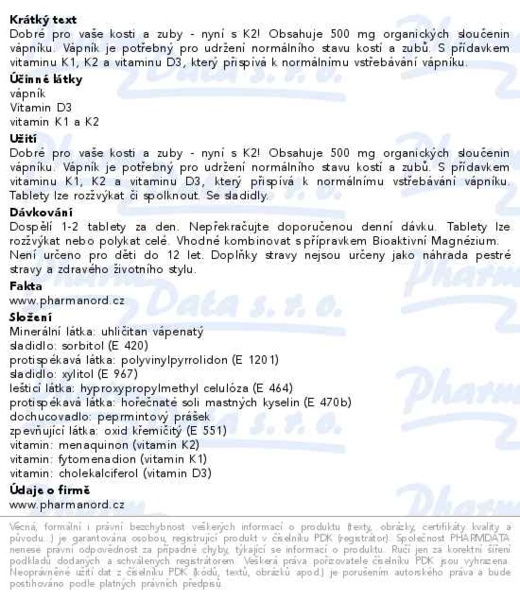 Příbalový leták - Bioaktivní Kalcium+D3+K1+K2, 60 tablet