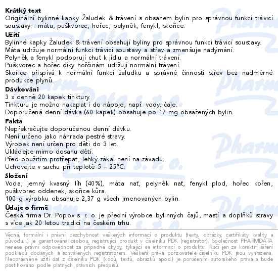 Příbalový leták - Dr.Popov Kapky bylinné Žaludek-Trávení 50ml