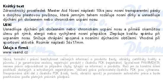 Příbalový leták - Master Aid Nosní náplasti 10 ks