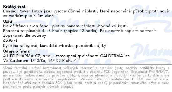 Příbalový leták - Benzacare Power Patch 36ks