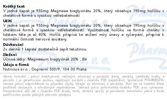 Příbalový leták - Magnesium bisglycinát 950mg +B6 cps.150