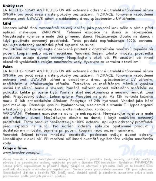 Příbalový leták - LA ROCHE-POSAY ANTHELIOS UV AIR sérum SPF50+ 50ml - TONOVANÉ