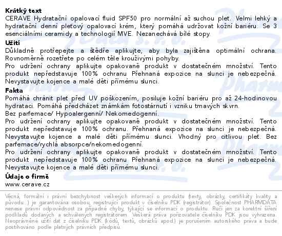 Příbalový leták - CeraVe Hydratační opalovací fluid SPF50 50ml