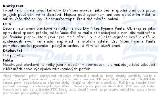Příbalový leták - DryNites natahovací kalhotky pro chlapce 4-7 let JUMBO BOX 16x4