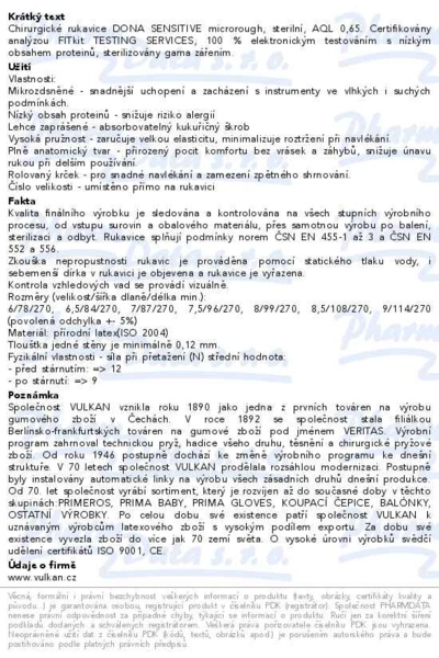 Příbalový leták - DONA Sensitive rukavice operační sterilní prašné velikost 7.5, 1 pár